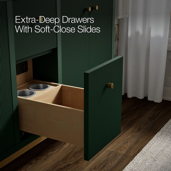 KOHLER K-32835 Calpa 60" bathroom vanity cabinet with sinks and quartz top, emerald green - view 5