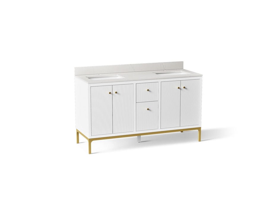 KOHLER K-32835 Calpa 60" bathroom vanity cabinet with sinks and quartz top, white