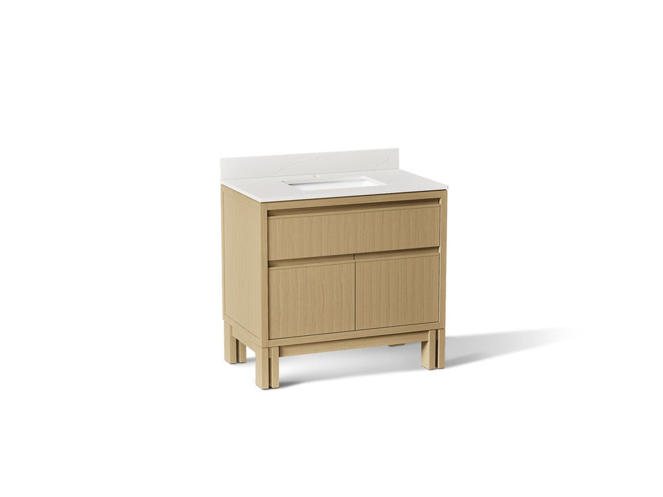 KOHLER K-32838 Solive 36" bathroom vanity cabinet with sink and quartz top, light oak