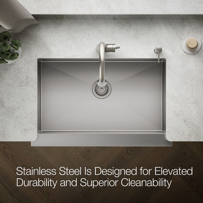 KOHLER K-33157 Strive 33-1/2" Undermount Single-bowl Farmhouse Kitchen Sink, stainless steel - view 4
