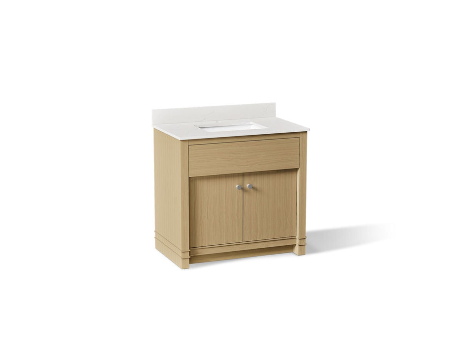 KOHLER K-33266 Alouette™ 36" Bathroom Vanity Cabinet with Sink and Quartz Top, light oak