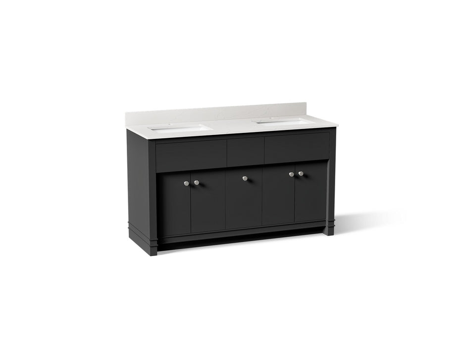 KOHLER K-33293 Alouette™ 60" Bathroom Vanity Cabinet with Sinks and Quartz Top, dark warm grey
