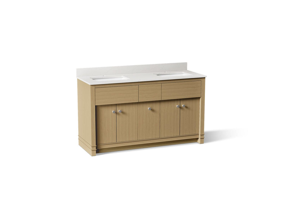 KOHLER K-33293 Alouette™ 60" Bathroom Vanity Cabinet with Sinks and Quartz Top, light oak