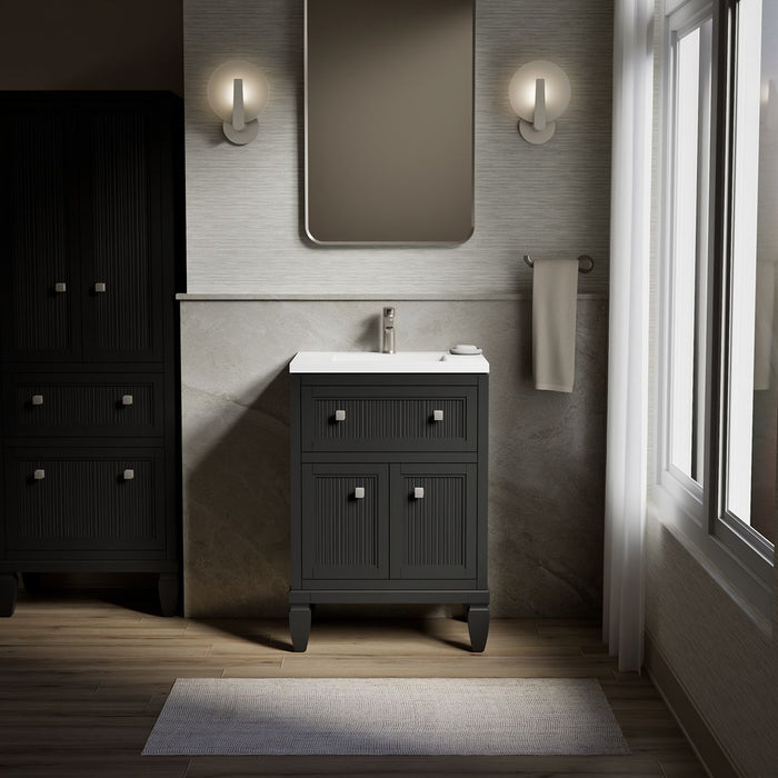 KOHLER K-33535-ASB Hearthaven 24" bathroom vanity cabinet with sink and quartz top, slate grey - view 5