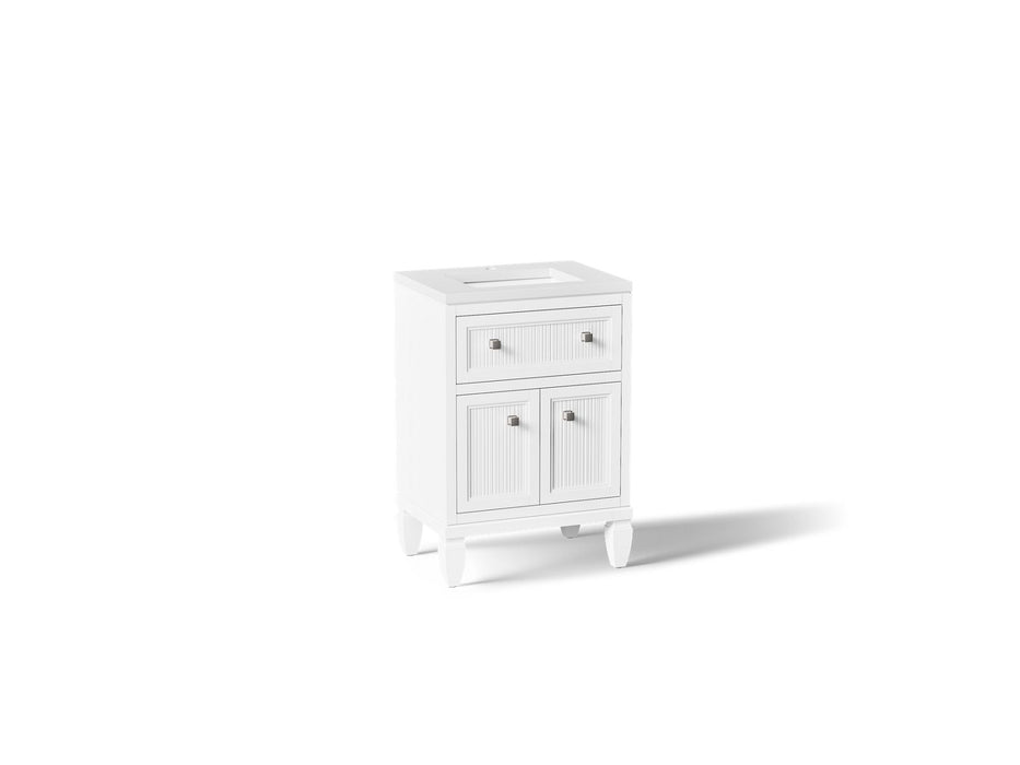 KOHLER K-33535-ASB Hearthaven 24" bathroom vanity cabinet with sink and quartz top, white