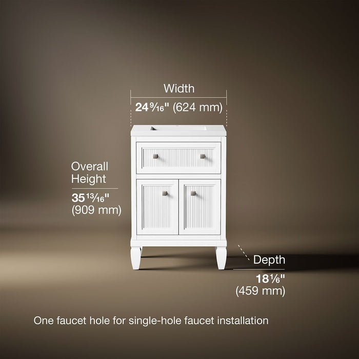 KOHLER K-33535-ASB Hearthaven 24" bathroom vanity cabinet with sink and quartz top, white - view 3