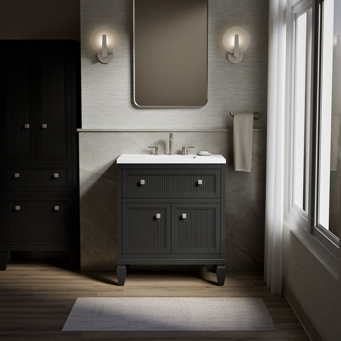 KOHLER K-33536-ASB Hearthaven 30" bathroom vanity cabinet with sink and quartz top, slate grey - view 5