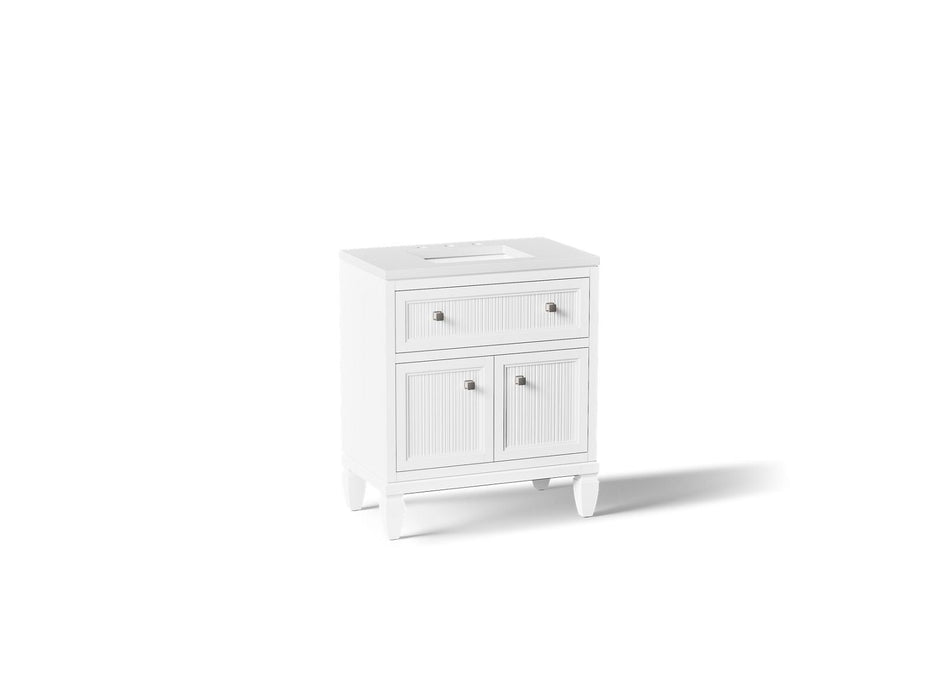 KOHLER K-33536-ASB Hearthaven 30" bathroom vanity cabinet with sink and quartz top, white