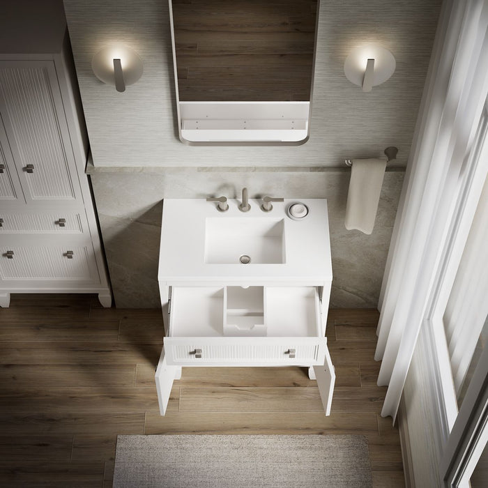 KOHLER K-33536-ASB Hearthaven 30" bathroom vanity cabinet with sink and quartz top, white - view 3
