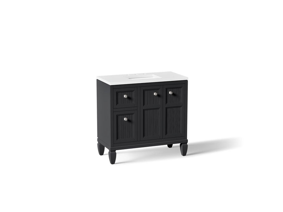 KOHLER K-33537-ASB Hearthaven 36" bathroom vanity cabinet with sink and quartz top, slate grey