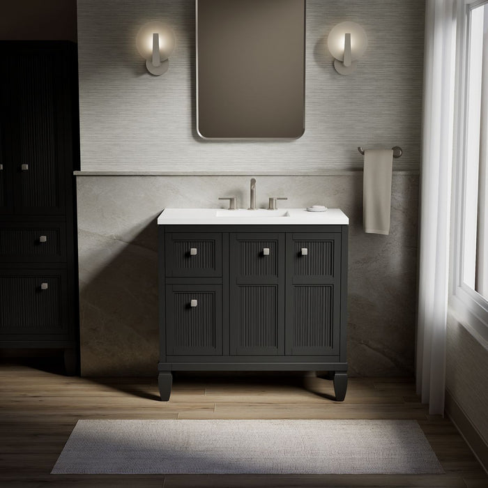 KOHLER K-33537-ASB Hearthaven 36" bathroom vanity cabinet with sink and quartz top, slate grey - view 3