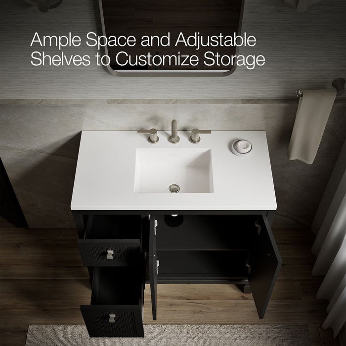KOHLER K-33537-ASB Hearthaven 36" bathroom vanity cabinet with sink and quartz top, slate grey - view 5
