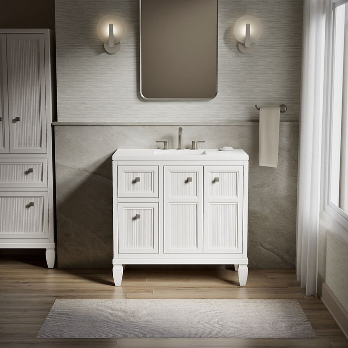 KOHLER K-33537-ASB Hearthaven 36" bathroom vanity cabinet with sink and quartz top, white - view 4