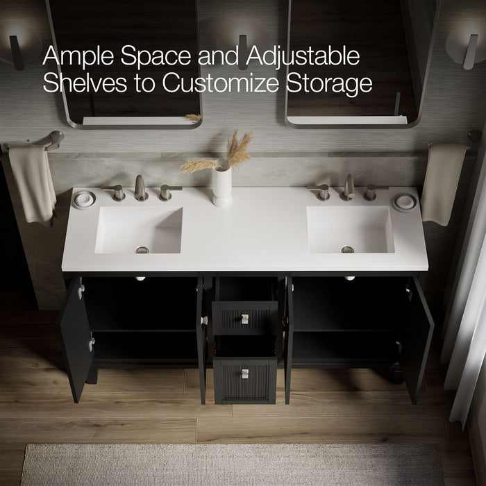 KOHLER K-33539-ASB Hearthaven 60" bathroom vanity cabinet with sinks and quartz top