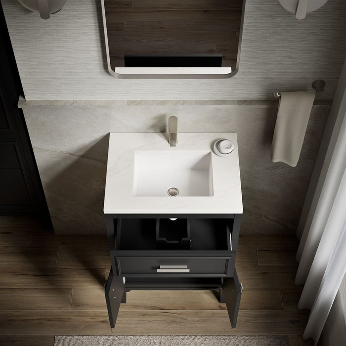 KOHLER K-33543-ASB Southerk 24" bathroom vanity cabinet with sink and quartz top, slate grey - view 3