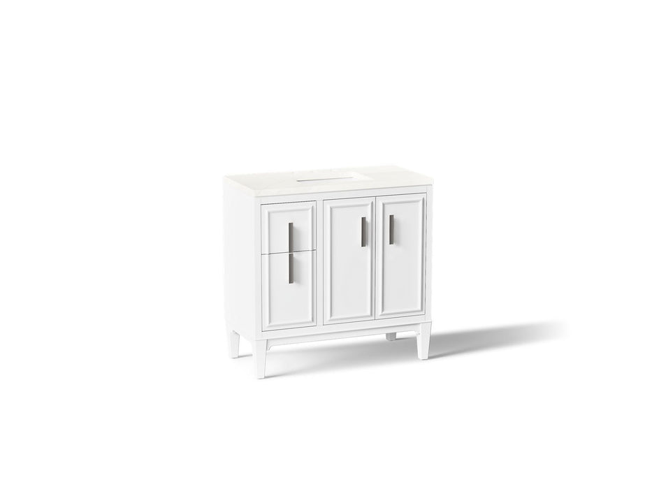 KOHLER K-33545-ASB Southerk 36" bathroom vanity cabinet with sink and quartz top, white