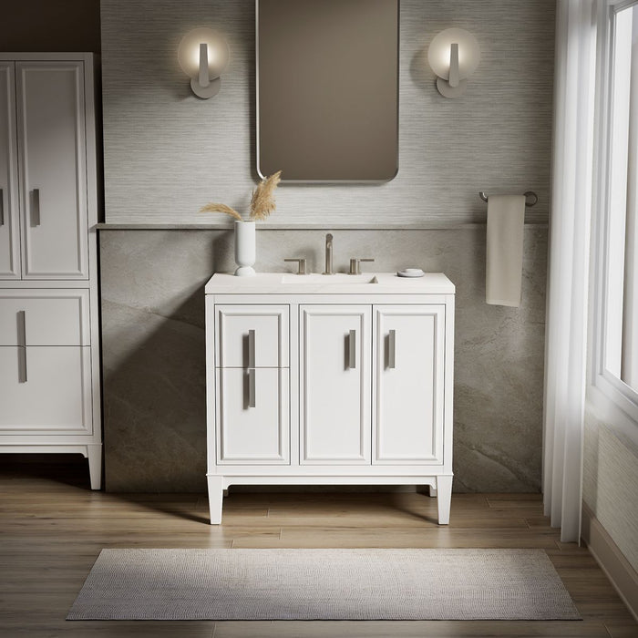 KOHLER K-33545-ASB Southerk 36" bathroom vanity cabinet with sink and quartz top, white - view 4