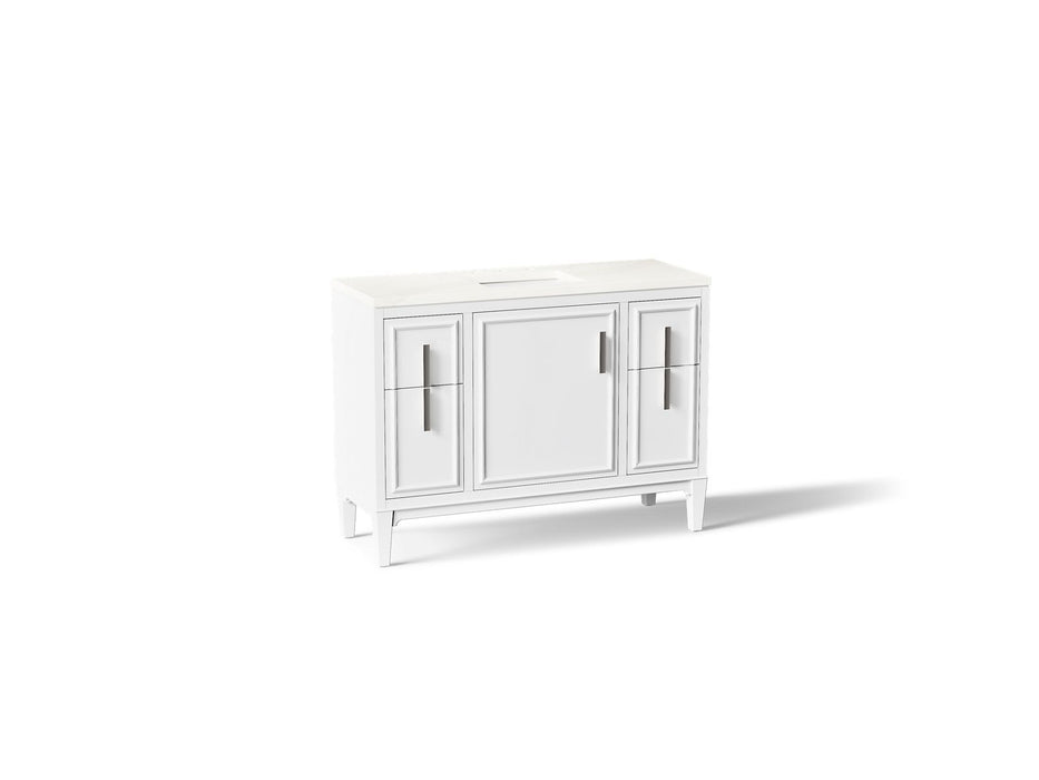 KOHLER K-33546-ASB Southerk 48" bathroom vanity cabinet with sink and quartz top, white