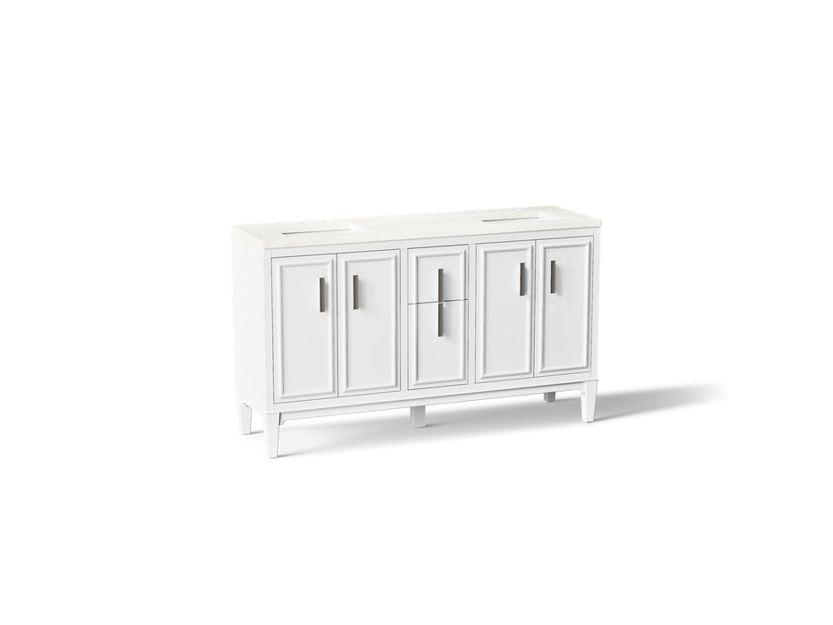 KOHLER K-33547-ASB Southerk 60" bathroom vanity cabinet with sinks and quartz top, white