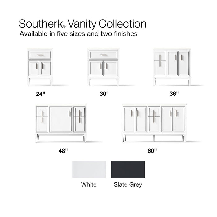 KOHLER K-33547-ASB Southerk 60" bathroom vanity cabinet with sinks and quartz top, white - view 4