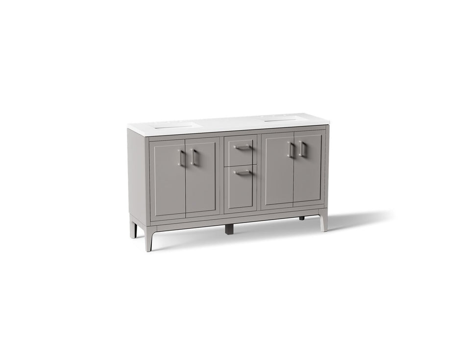 KOHLER K-33555-ASB Seer 60" bathroom vanity cabinet with sinks and quartz top, mohair grey