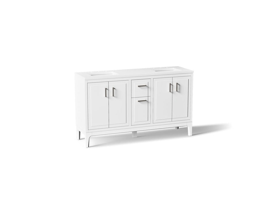 KOHLER K-33555-ASB Seer 60" bathroom vanity cabinet with sinks and quartz top, white
