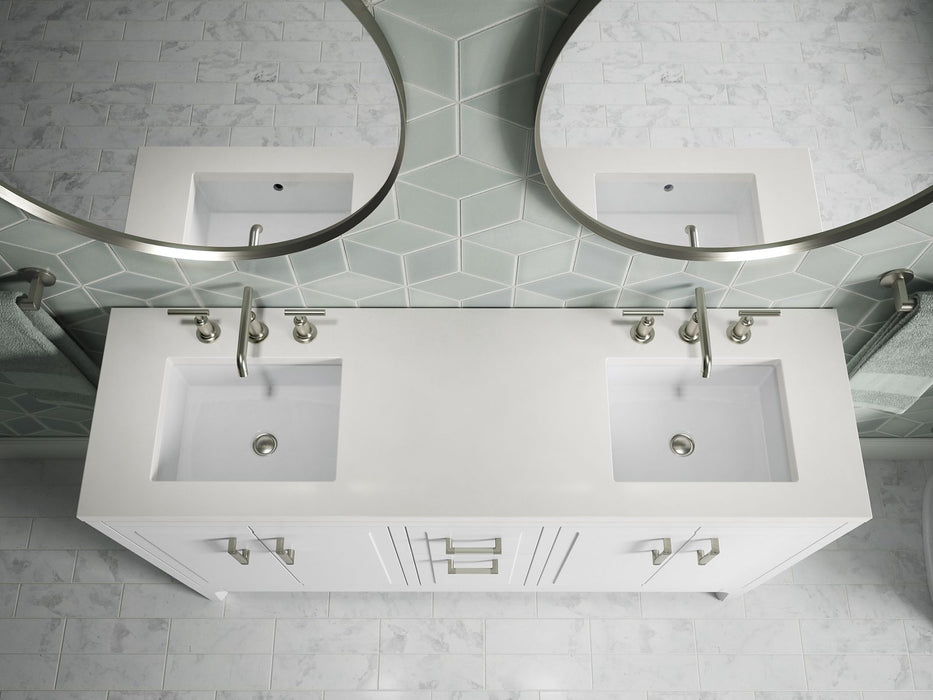 KOHLER K-33555-ASB Seer 60" bathroom vanity cabinet with sinks and quartz top, white - view 3