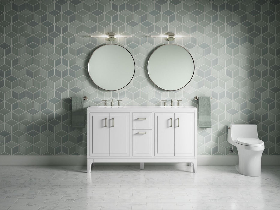KOHLER K-33555-ASB Seer 60" bathroom vanity cabinet with sinks and quartz top, white - view 4
