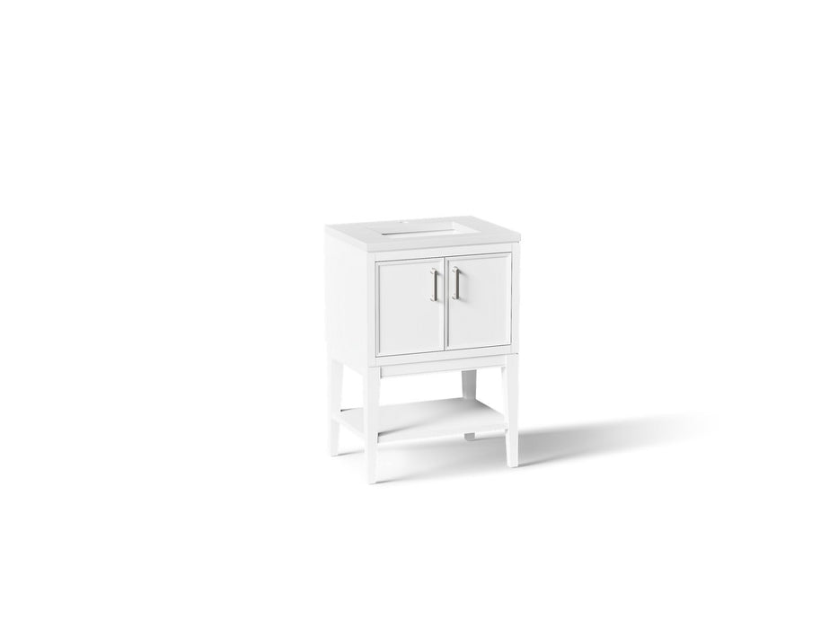 KOHLER K-33577-ASB Winnow 24" bathroom vanity cabinet with sink and quartz top, white