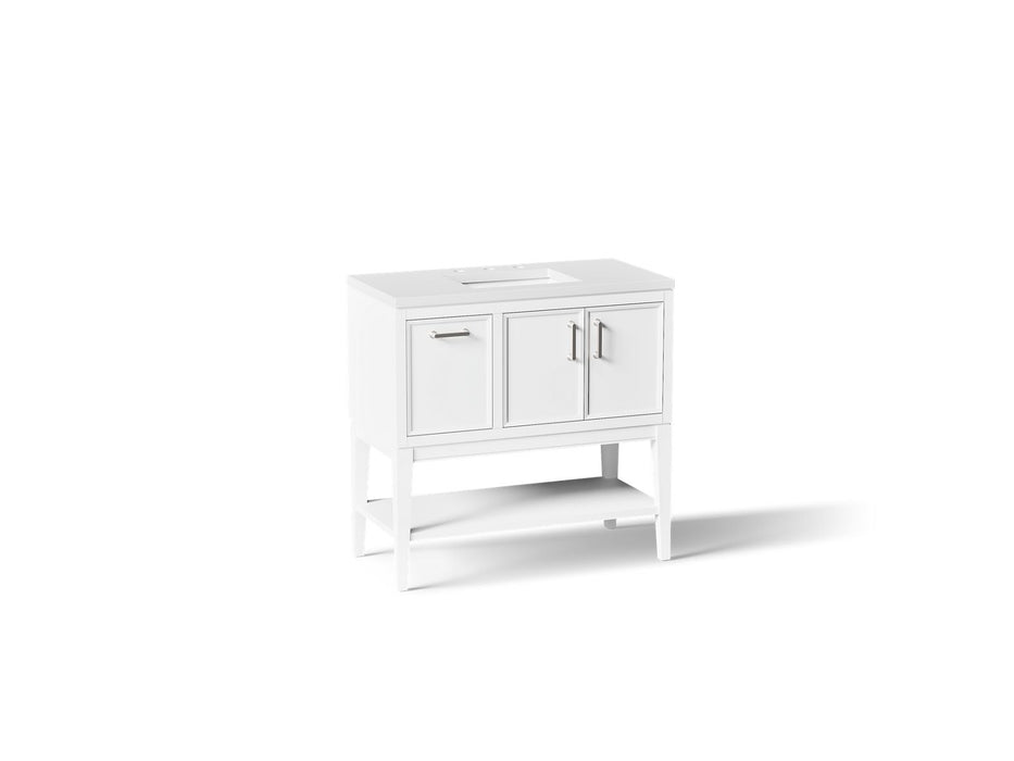 KOHLER K-33579-ASB Winnow 36" bathroom vanity cabinet with sink and quartz top, white