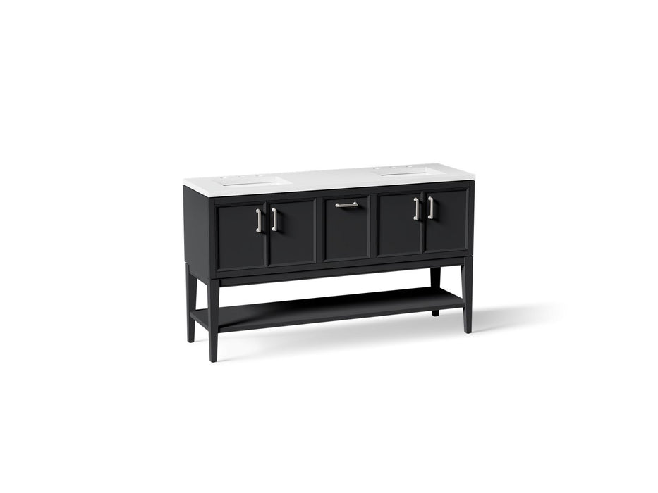 KOHLER K-33581-ASB Winnow 60" bathroom vanity cabinet with sinks and quartz top, slate grey