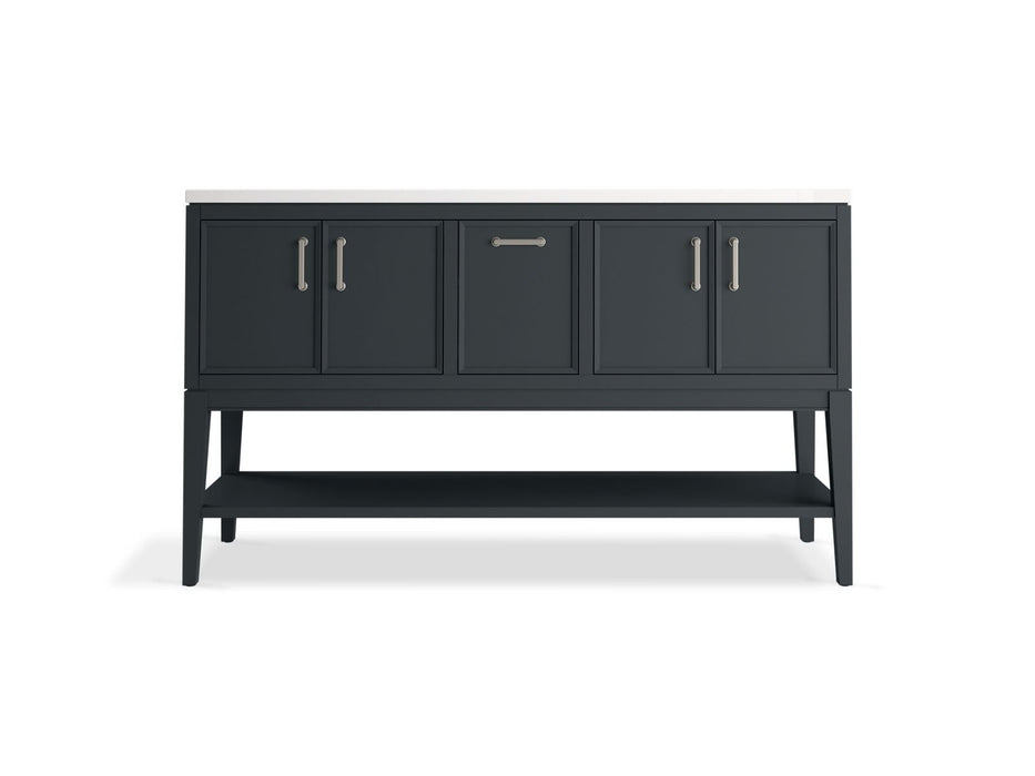 KOHLER K-33581-ASB Winnow 60" bathroom vanity cabinet with sinks and quartz top, slate grey - view 4