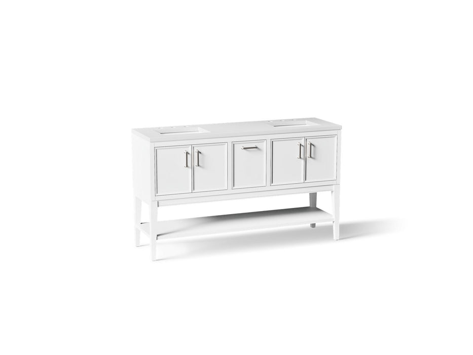 KOHLER K-33581-ASB Winnow 60" bathroom vanity cabinet with sinks and quartz top, white