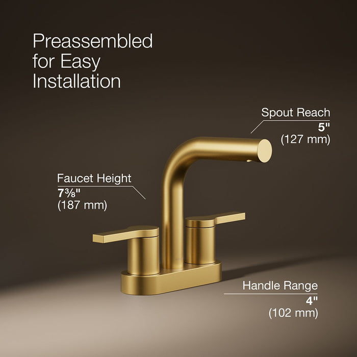 KOHLER K-33591-4K Elate Centerset Bathroom Sink Faucet, 1.0 GPM, vibrant brushed moderne brass - view 4