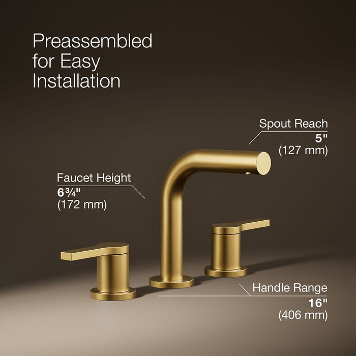 KOHLER K-33592-4K Elate Widespread Bathroom Sink Faucet, 1.0 GPM, vibrant brushed moderne brass - view 4