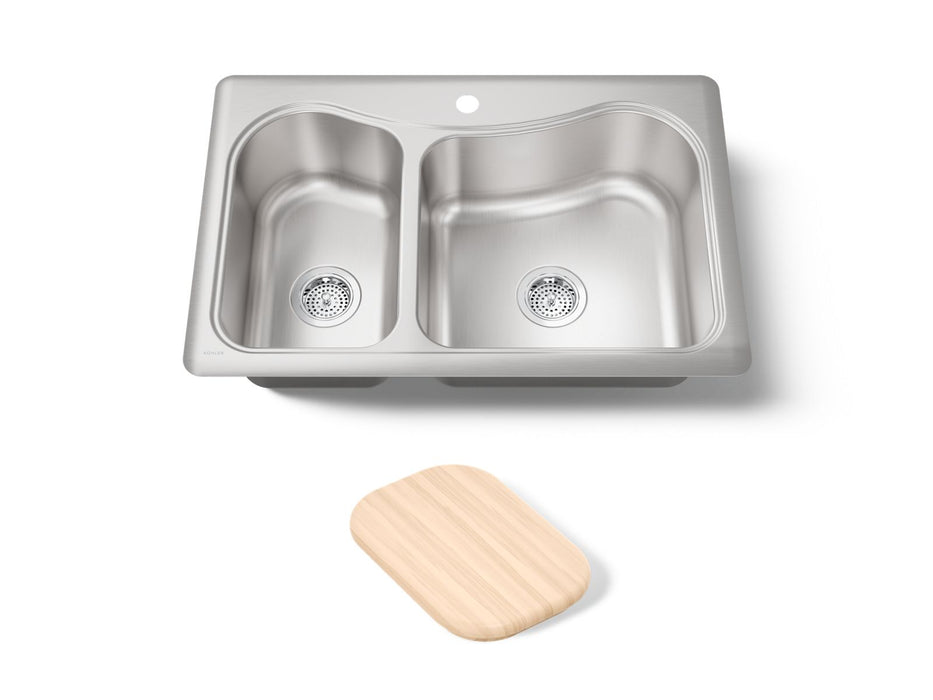 KOHLER K-3361-1 Staccato 33" top-mount double-bowl kitchen sink, stainless steel