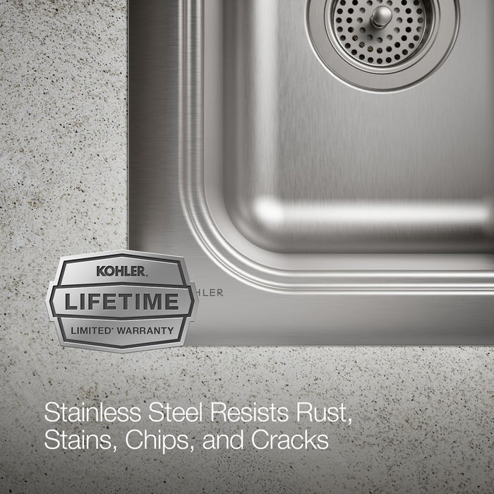 KOHLER K-3361-1 Staccato 33" top-mount double-bowl kitchen sink, stainless steel - view 5