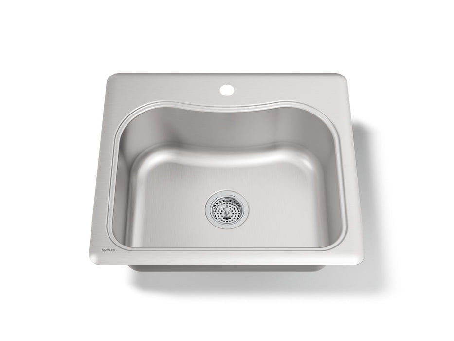KOHLER K-3362-1 Staccato 25" top-mount single-bowl kitchen sink, stainless steel