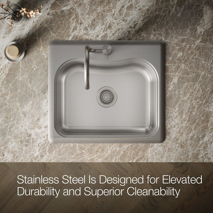 KOHLER K-3362-1 Staccato 25" top-mount single-bowl kitchen sink, stainless steel - view 4