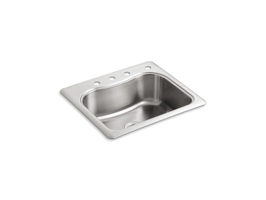 KOHLER K-3362-4 Staccato 25" x 22" x 8-5/16" top-mount single-bowl kitchen sink with 4 faucet holes, stainless steel