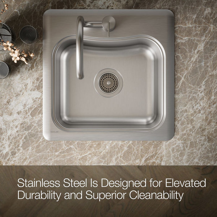 KOHLER K-3363-1 Staccato 20" top-mount single-bowl bar sink, stainless steel - view 2