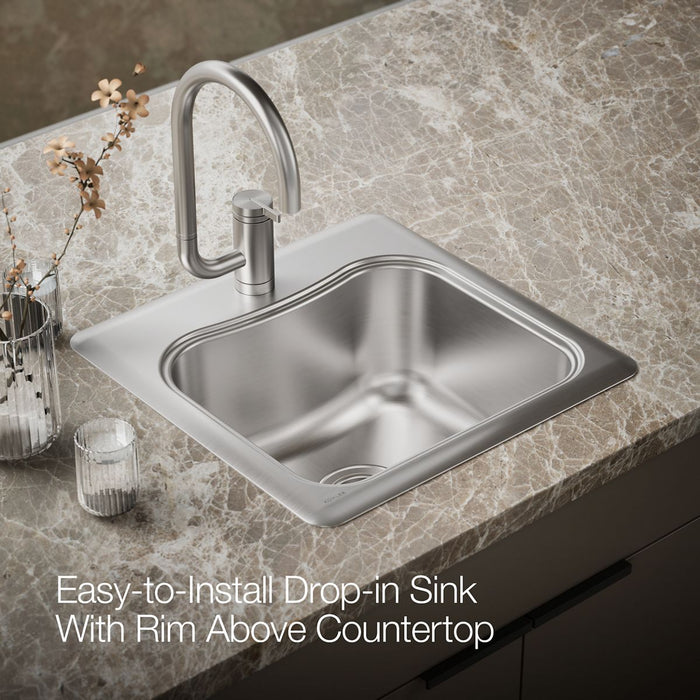 KOHLER K-3363-1 Staccato 20" top-mount single-bowl bar sink, stainless steel - view 5