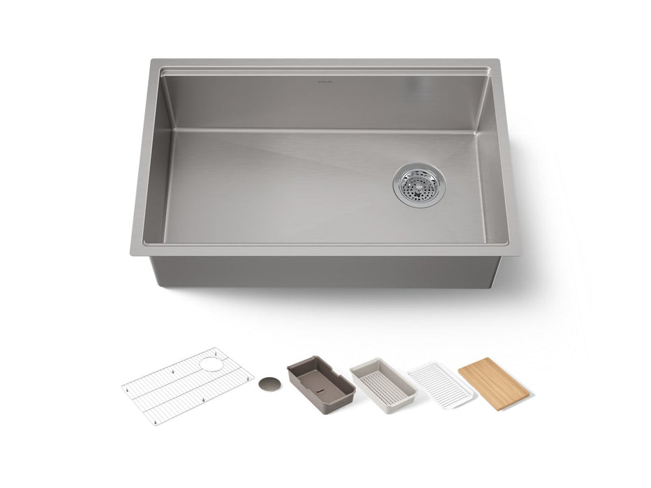 KOHLER K-33660 Strive 29" Undermount Single-bowl Workstation Kitchen Sink, stainless steel