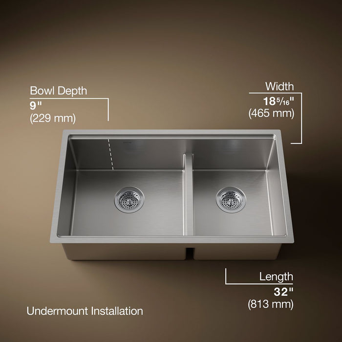 KOHLER Strive 32" undermount double-bowl workstation kitchen sink