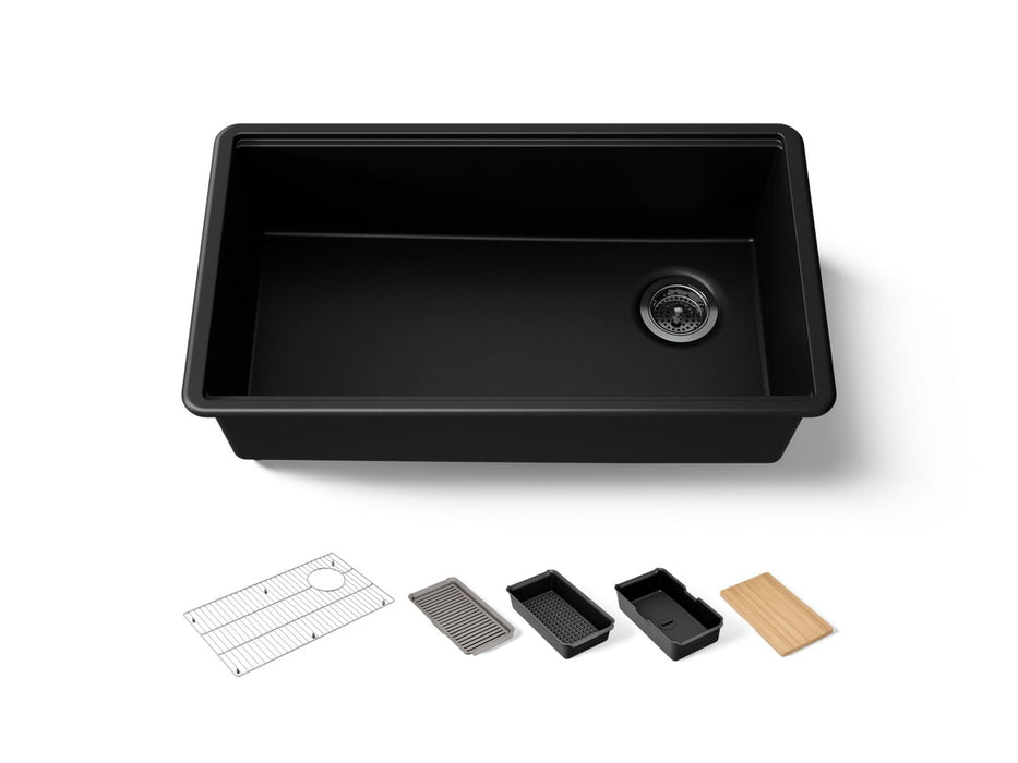KOHLER K-33710 Billings™ 32-1/2" Undermount Single-bowl Workstation Kitchen Sink, matte black