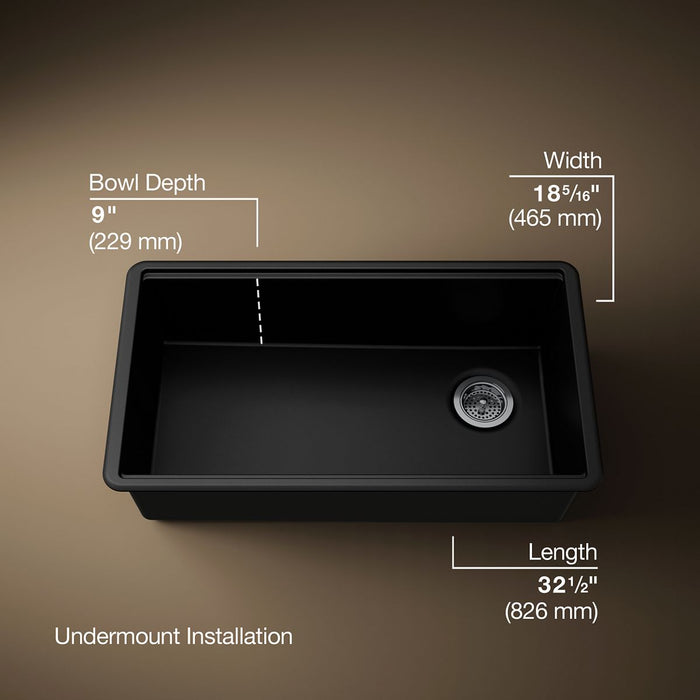 KOHLER K-33710 Billings™ 32-1/2" Undermount Single-bowl Workstation Kitchen Sink, matte black - view 3