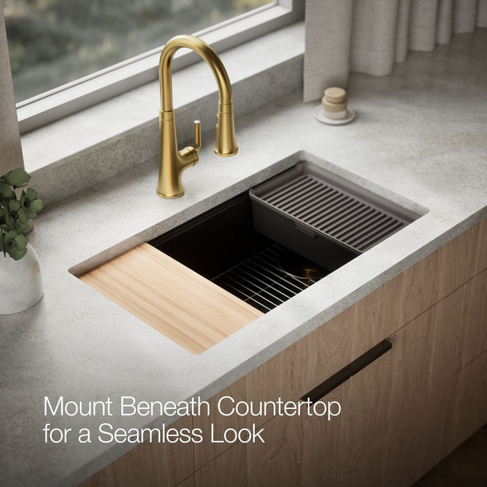KOHLER K-33710 Billings™ 32-1/2" Undermount Single-bowl Workstation Kitchen Sink, matte black - view 4