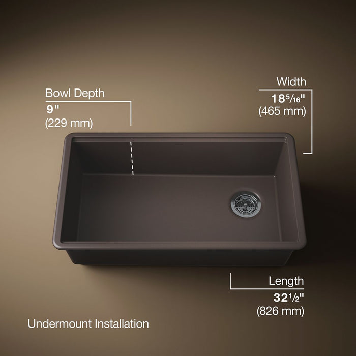 KOHLER K-33710 Billings™ 32-1/2" Undermount Single-bowl Workstation Kitchen Sink, matte brown - view 3