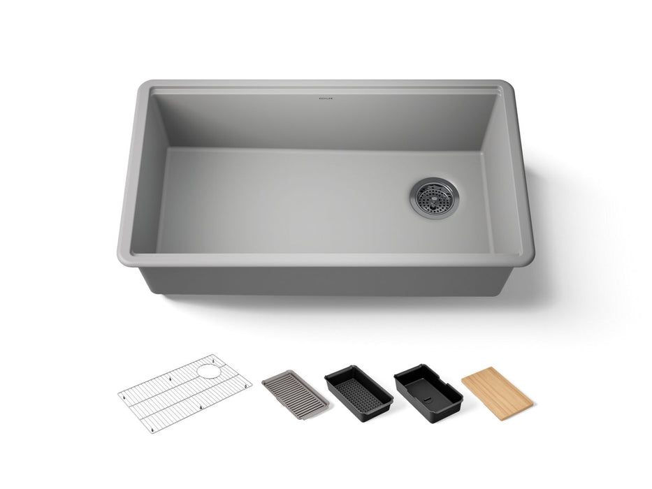 KOHLER K-33710 Billings™ 32-1/2" Undermount Single-bowl Workstation Kitchen Sink, matte grey