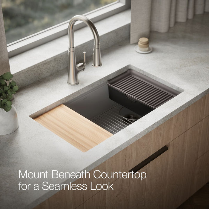 KOHLER K-33710 Billings™ 32-1/2" Undermount Single-bowl Workstation Kitchen Sink, matte grey - view 3
